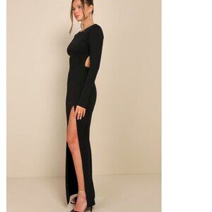 Lulus Flawless Esteem Black Long Sleeve Cutout Column Maxi Dress Size XS NWOT